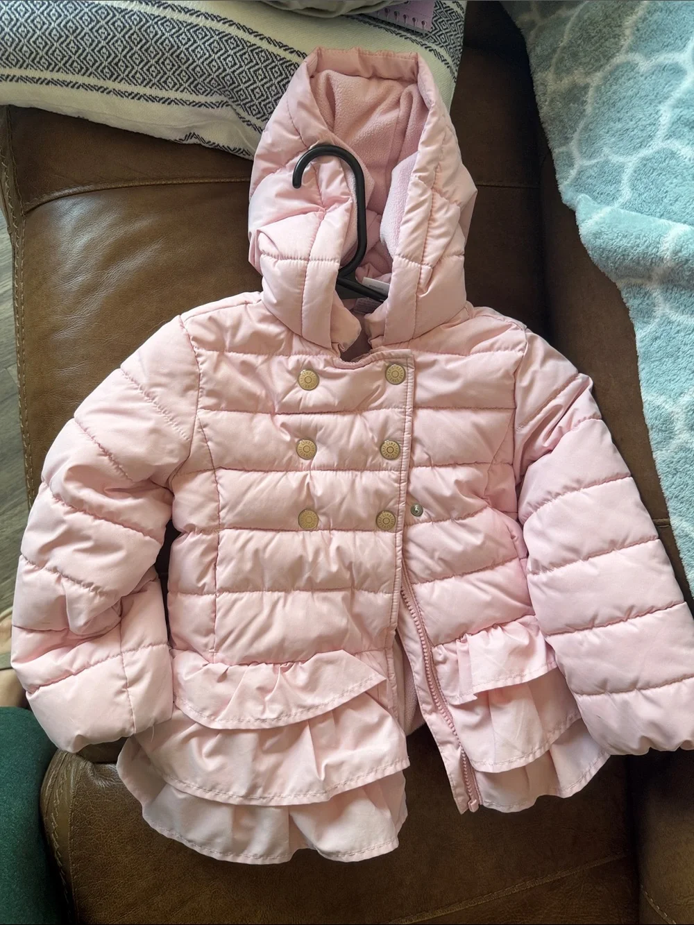 Gymboree Light Pink Hooded Ruffle-Trim Puffer Coat